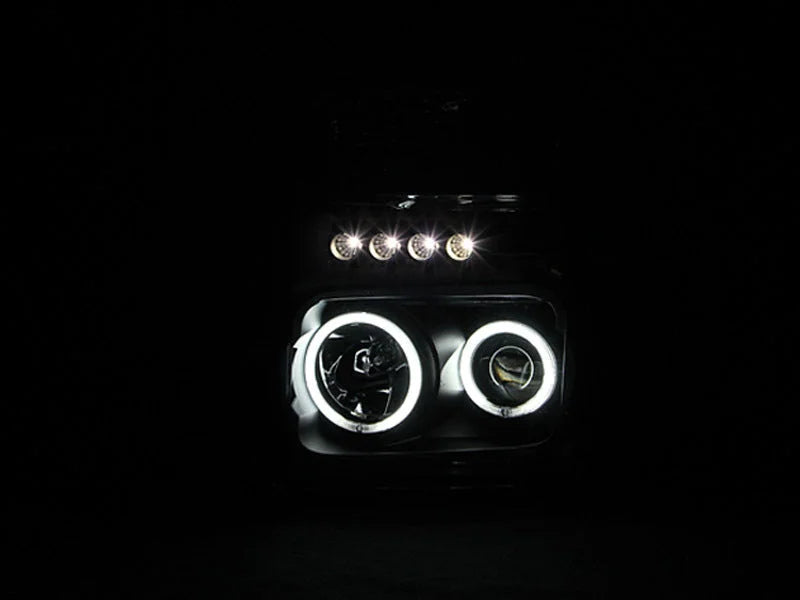 ANZO 2008-2010 Ford F-250 Projector Headlights w/ Halo Black (CCFL) - Installation View