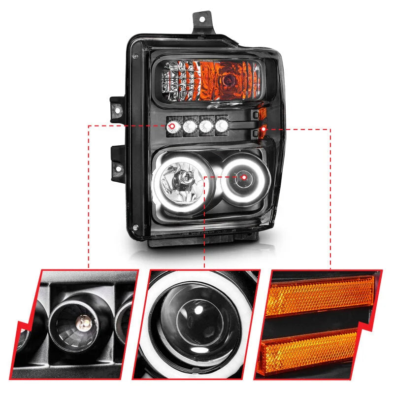 ANZO 2008-2010 Ford F-250 Projector Headlights w/ Halo Black (CCFL) - Additional View 5