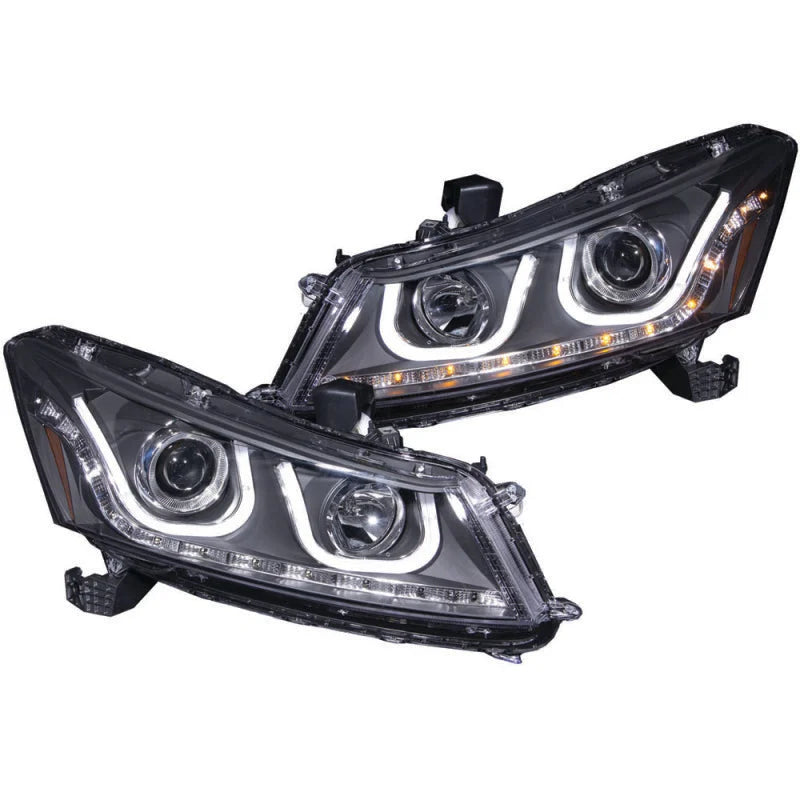 ANZO 2008-2012 Honda Accord Projector Headlights w/ U-Bar Black - Main Product View