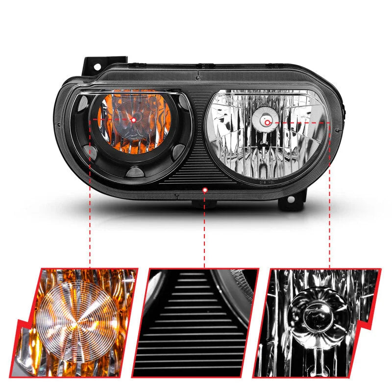 ANZO 2008-2014 Dodge Challenger Crystal Headlights Black - Side View