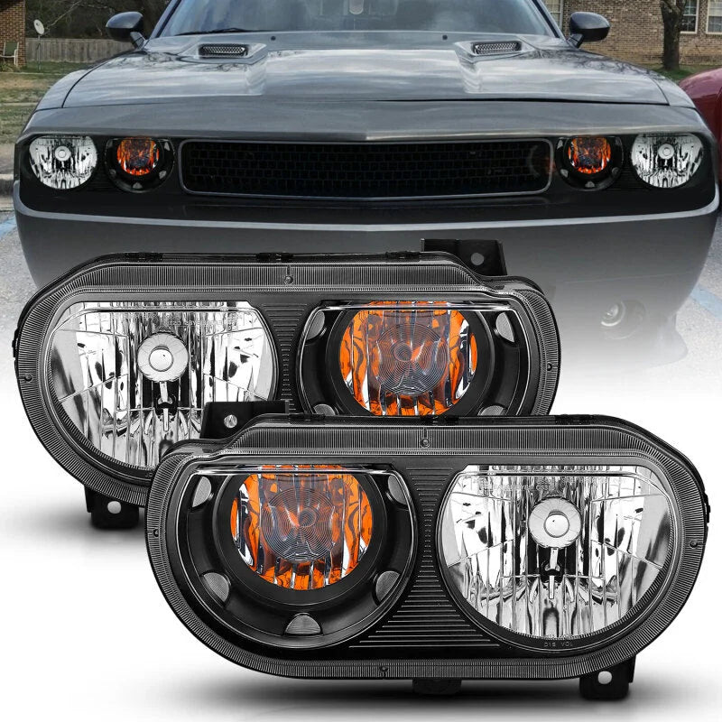 ANZO 2008-2014 Dodge Challenger Crystal Headlights Black - Back View