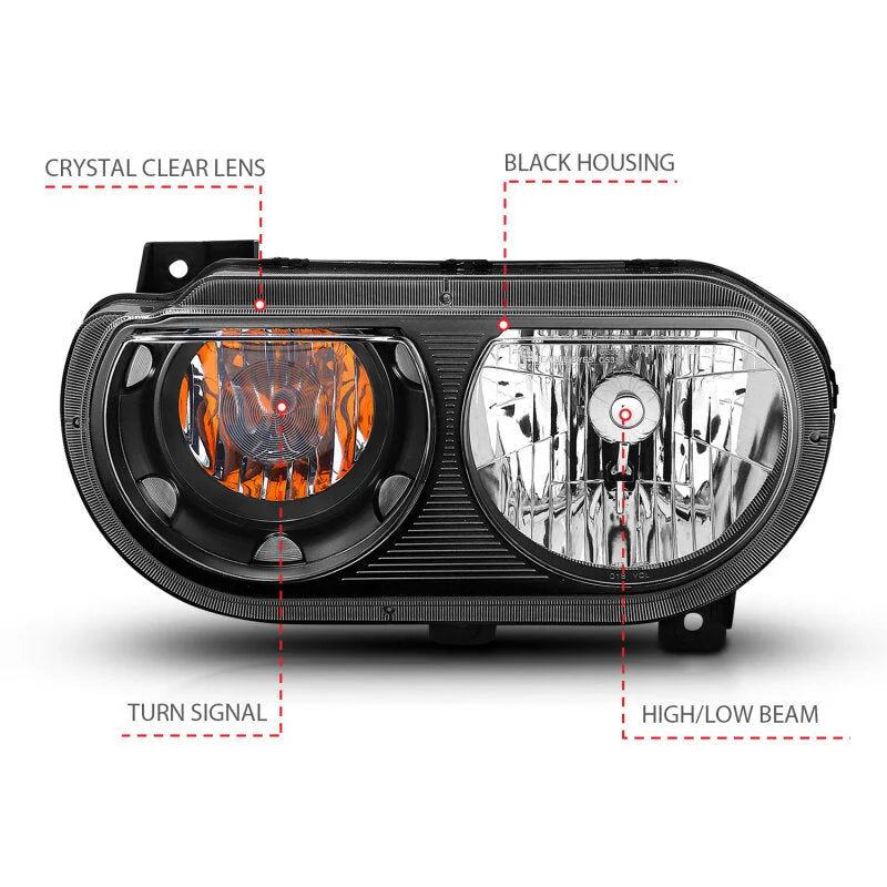 ANZO 2008-2014 Dodge Challenger Crystal Headlights Black - Installation View
