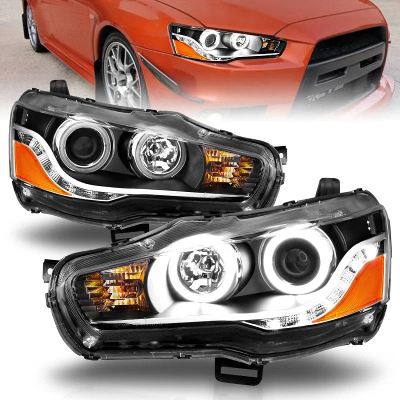ANZO 2008-2015 Mitsubishi Lancer Projector Headlights w/ Halo Black (CCFL) - Main Product View