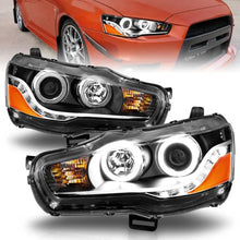 Load image into Gallery viewer, ANZO 2008-2015 Mitsubishi Lancer Projector Headlights w/ Halo Black (CCFL) - Main Product View