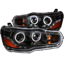 Load image into Gallery viewer, ANZO 2008-2015 Mitsubishi Lancer Projector Headlights w/ Halo Black (CCFL) - Side View