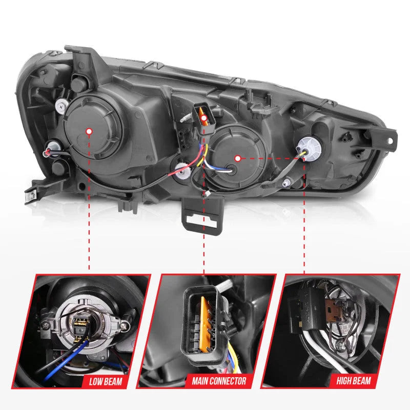 ANZO 2008-2015 Mitsubishi Lancer Projector Headlights w/ Halo Black (CCFL) - Additional View 5