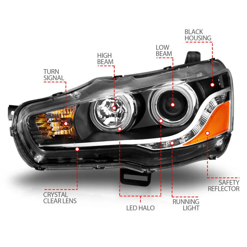 ANZO 2008-2015 Mitsubishi Lancer Projector Headlights w/ Halo Black (CCFL) - Additional View 8