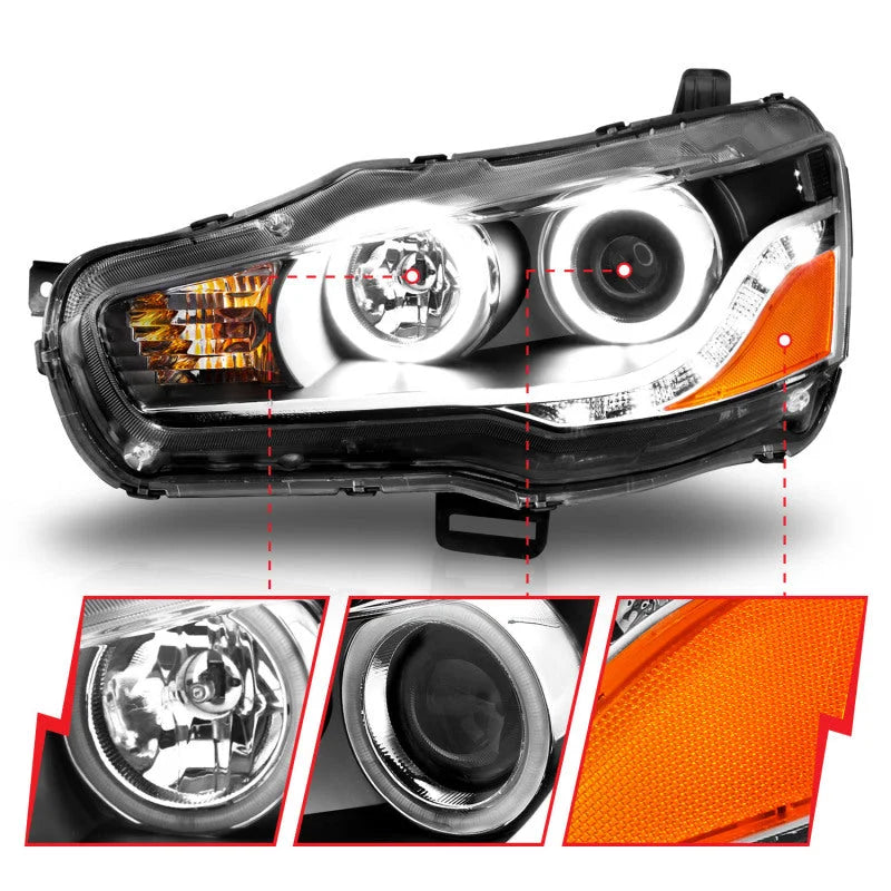 ANZO 2008-2015 Mitsubishi Lancer Projector Headlights w/ Halo Black (CCFL) - Additional View 10
