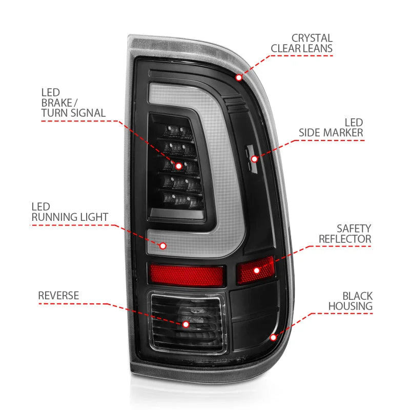ANZO 2008-2016 Ford F-250 LED Taillights Black Housing Clear Lens (Pair) - Side View