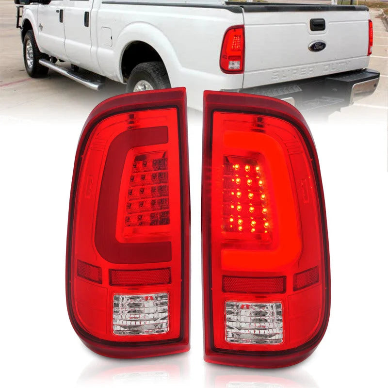 ANZO 2008-2016 Ford F-250 LED Taillights Chrome Housing Red/Clear Lens (Pair) - Main Product View