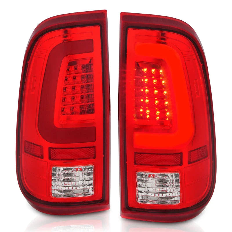 ANZO 2008-2016 Ford F-250 LED Taillights Chrome Housing Red/Clear Lens (Pair) - Side View