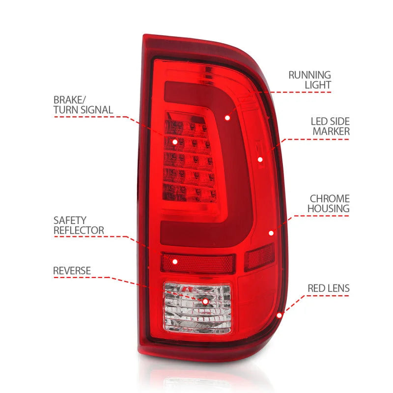 ANZO 2008-2016 Ford F-250 LED Taillights Chrome Housing Red/Clear Lens (Pair) - Additional View 5