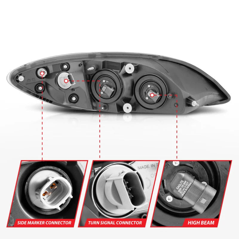 ANZO 2008-2016 International Prostar Crystal Headlights Black Housing (OE Replacement) - Back View