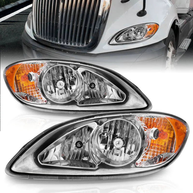 ANZO 2008-2016 International Prostar Crystal Headlights Chrome Housing - Side View