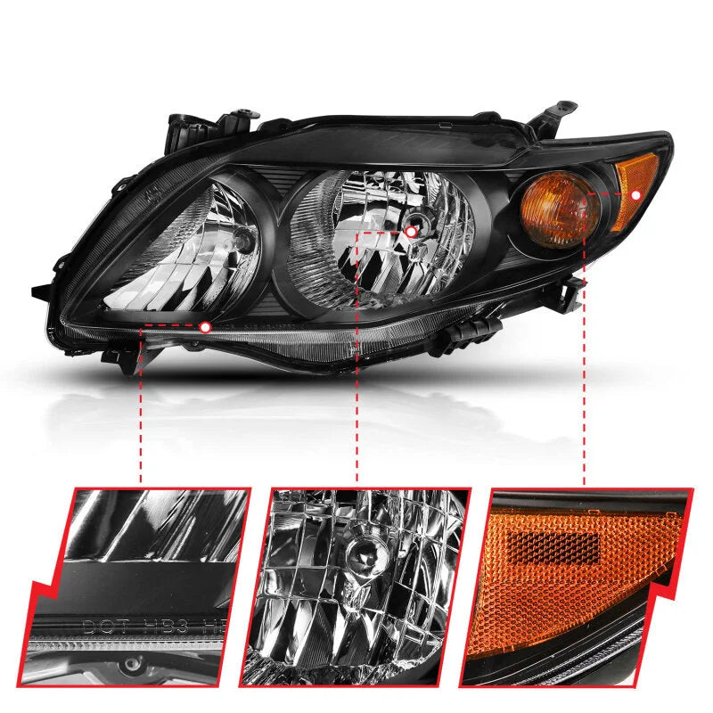 ANZO 2009-2010 Toyota Corolla Crystal Headlight Black Amber - Side View