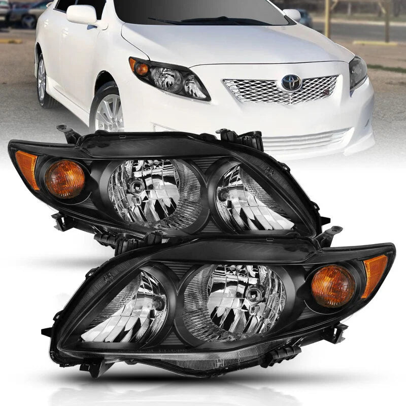 ANZO 2009-2010 Toyota Corolla Crystal Headlight Black Amber - Back View