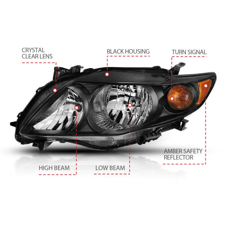 ANZO 2009-2010 Toyota Corolla Crystal Headlight Black Amber - Additional View 5