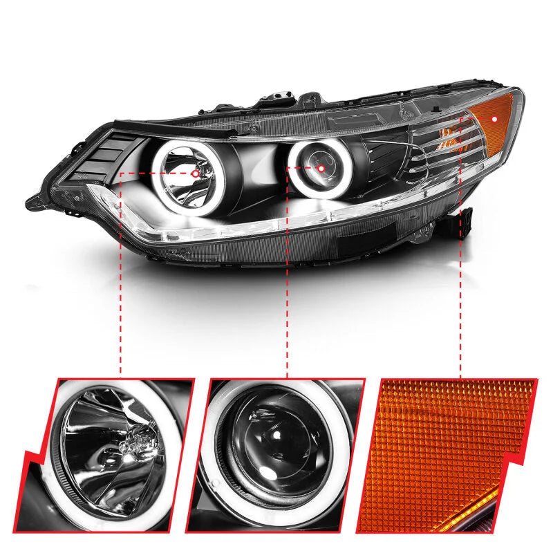 ANZO 2009-2012 Acura Tsx Projector Headlights w/ Halo Black (CCFL) (HID Compatible) - Installation View