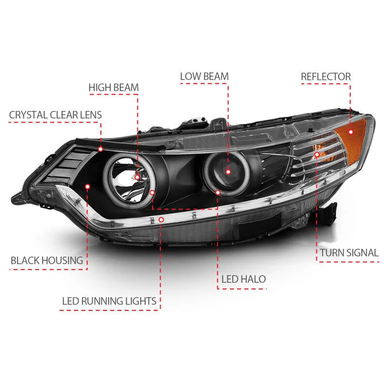 ANZO 2009-2012 Acura Tsx Projector Headlights w/ Halo Black (CCFL) (HID Compatible) - Additional View 9