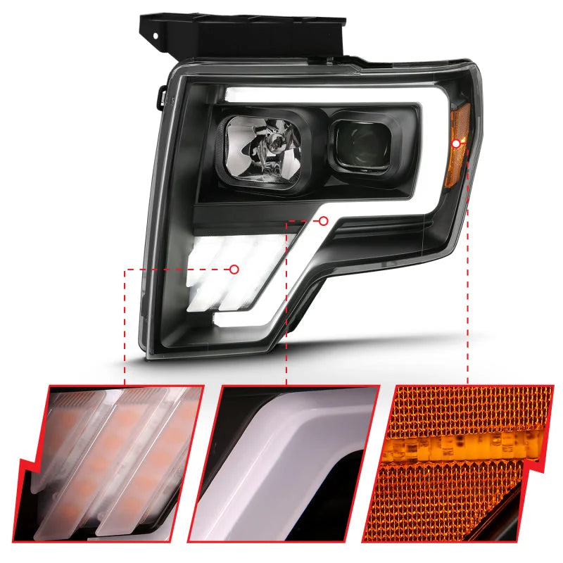 ANZO 2009-2013 Ford F-150 Projector Light Bar G4 Switchback H.L.Black Amber - Back View