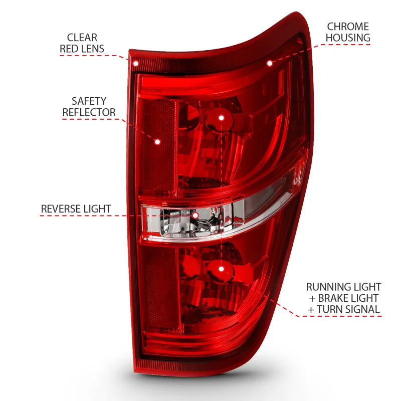 ANZO 2009-2014 Ford F-150 Euro Taillight Red/Clear (W/O Bulb) - Installation View