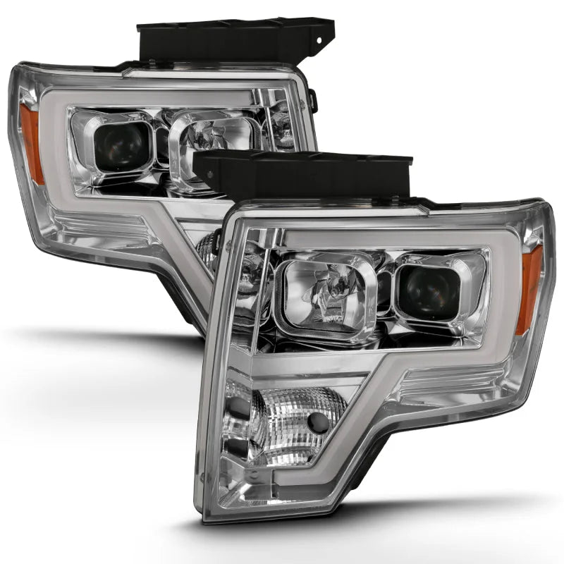 ANZO 2009-2014 Ford F-150 Projector Headlight Plank Style Chrome Amber - Main Product View