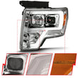 Load image into Gallery viewer, ANZO 2009-2014 Ford F-150 Projector Headlight Plank Style Chrome Amber - Side View