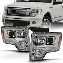 Load image into Gallery viewer, ANZO 2009-2014 Ford F-150 Projector Headlight Plank Style Chrome Amber - Back View