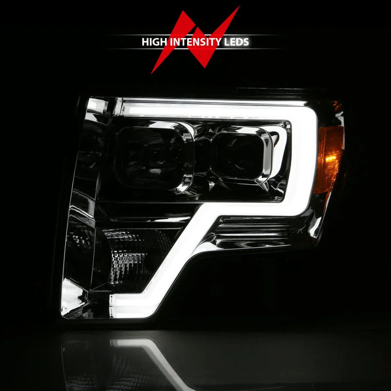 ANZO 2009-2014 Ford F-150 Projector Headlight Plank Style Chrome Amber - Installation View