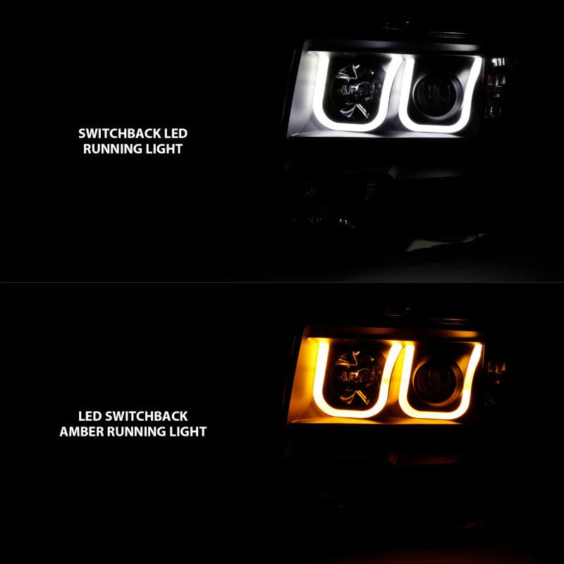 ANZO 2009-2014 Ford F-150 Projector Headlights w/ U-Bar Switchback Black w/ Amber - Side View