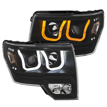 Load image into Gallery viewer, ANZO 2009-2014 Ford F-150 Projector Headlights w/ U-Bar Switchback Black w/ Amber - Back View