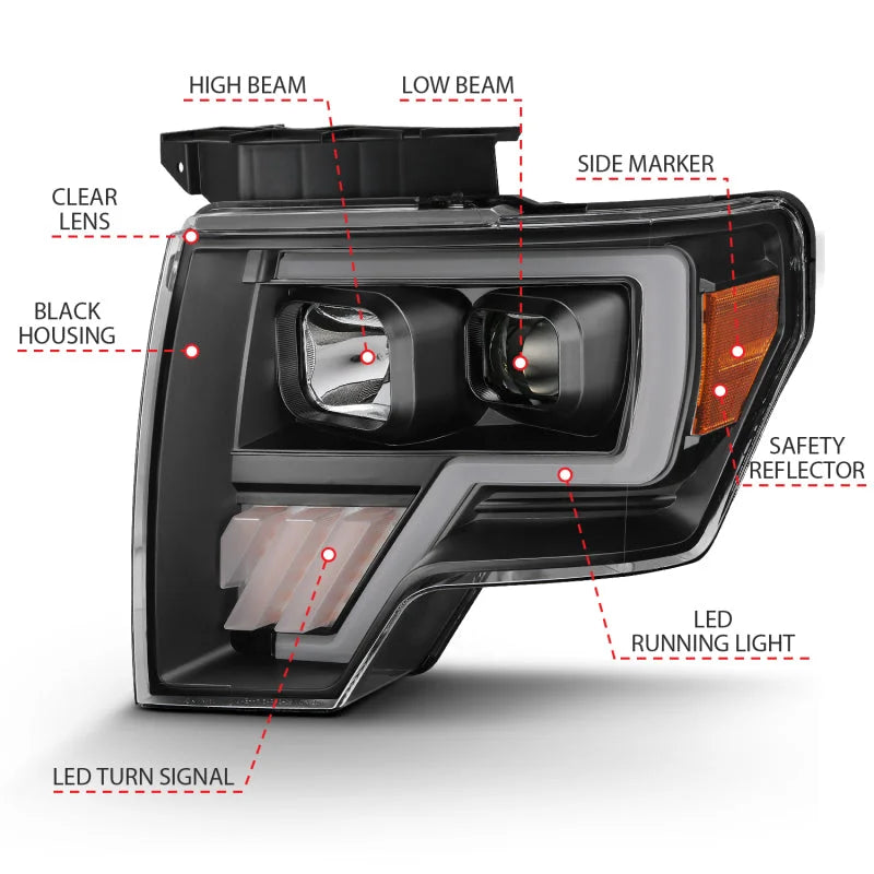 ANZO 2009-2014 Ford F-150 Projector Light Bar G4 H.L. Black Amber - Back View