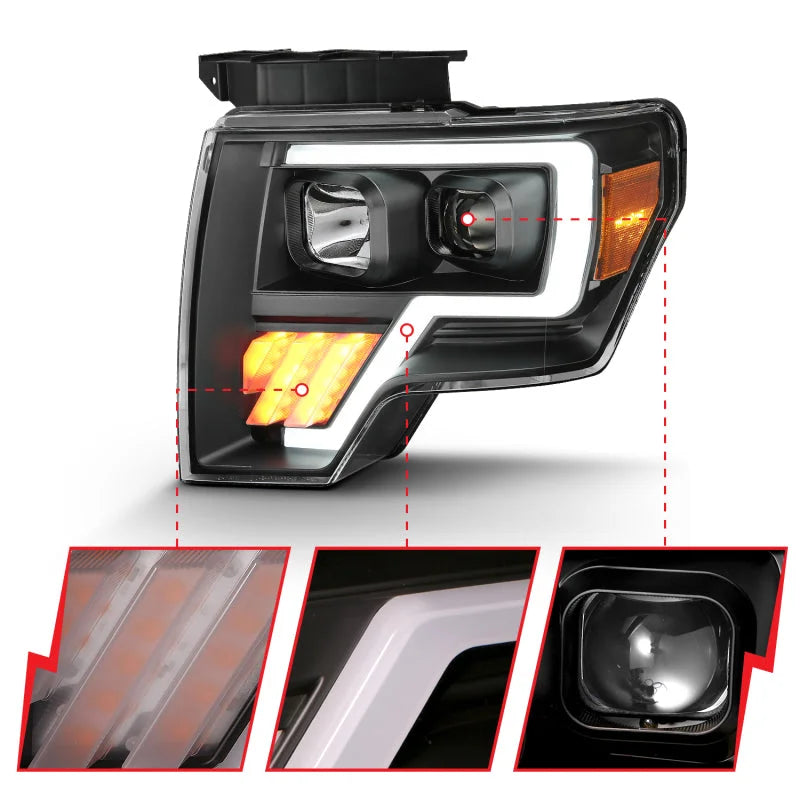 ANZO 2009-2014 Ford F-150 Projector Light Bar G4 H.L. Black Amber - Installation View
