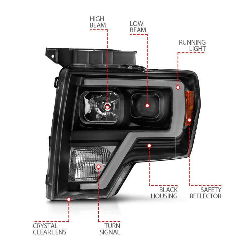 ANZO 2009-2014 Ford F-150 Projector Light Bar H.L Black Amber - Additional View 8
