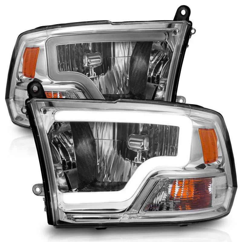ANZO 2009-2018 Dodge Ram 1500/ 2500/ 3500 Crystal Headlights w/ Light Bar Chrome Housing - Side View