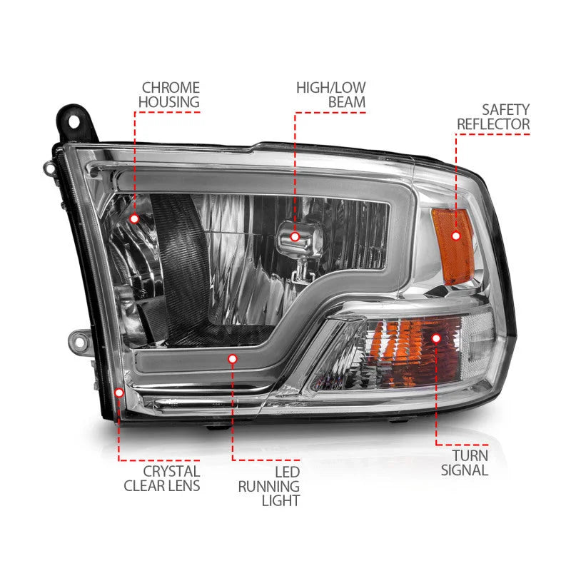 ANZO 2009-2018 Dodge Ram 1500/ 2500/ 3500 Crystal Headlights w/ Light Bar Chrome Housing - Additional View 5