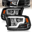 Load image into Gallery viewer, ANZO 2009-2018 Dodge Ram 1500 Crystal Headlights w/ Light Bar Black Housing - Main Product View
