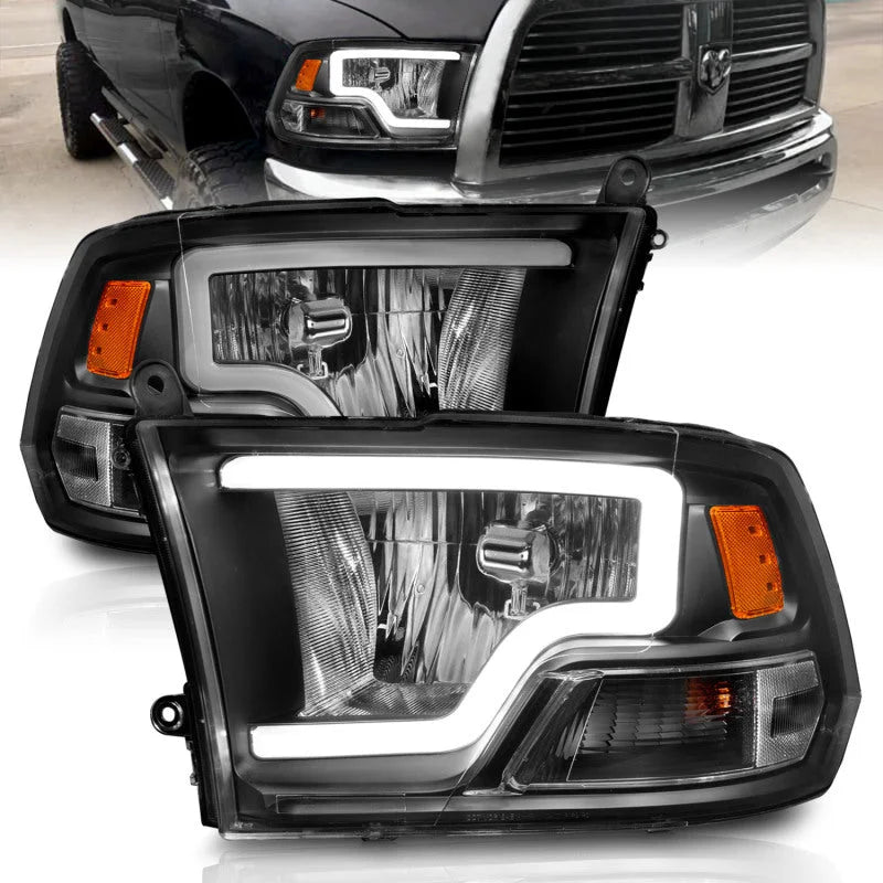 ANZO 2009-2018 Dodge Ram 1500 Crystal Headlights w/ Light Bar Black Housing - Main Product View
