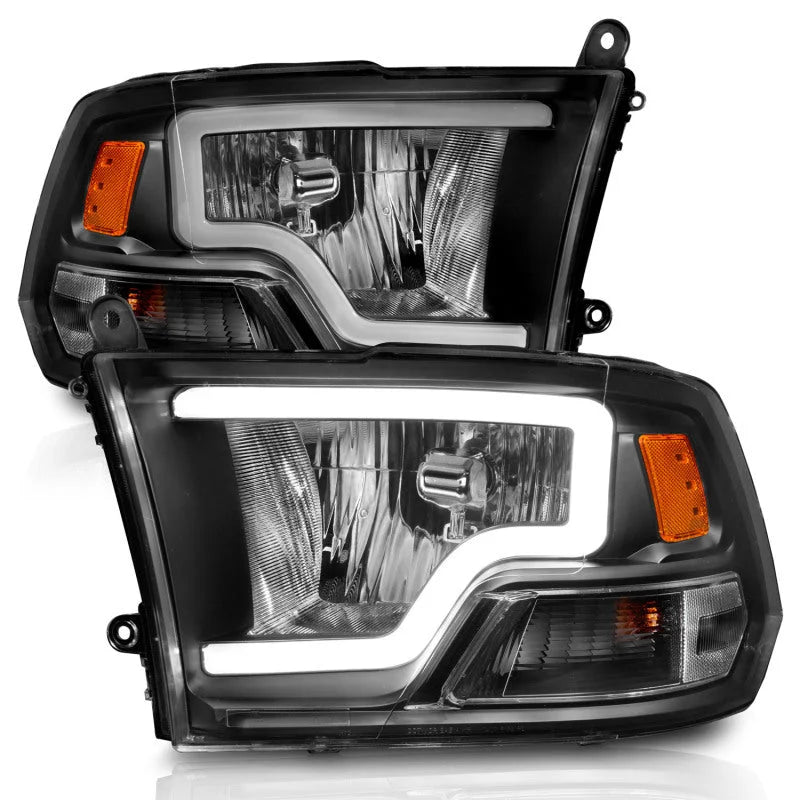 ANZO 2009-2018 Dodge Ram 1500 Crystal Headlights w/ Light Bar Black Housing - Back View