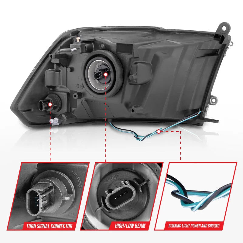 ANZO 2009-2018 Dodge Ram 1500 Crystal Headlights w/ Light Bar Black Housing - Installation View
