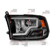 Load image into Gallery viewer, ANZO 2009-2018 Dodge Ram 1500 Crystal Headlights w/ Light Bar Black Housing - Additional View 6