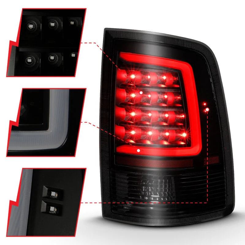 ANZO 2009-2018 Dodge Ram 1500 LED Taillight Plank Style Black w/Smoke Lens - Side View