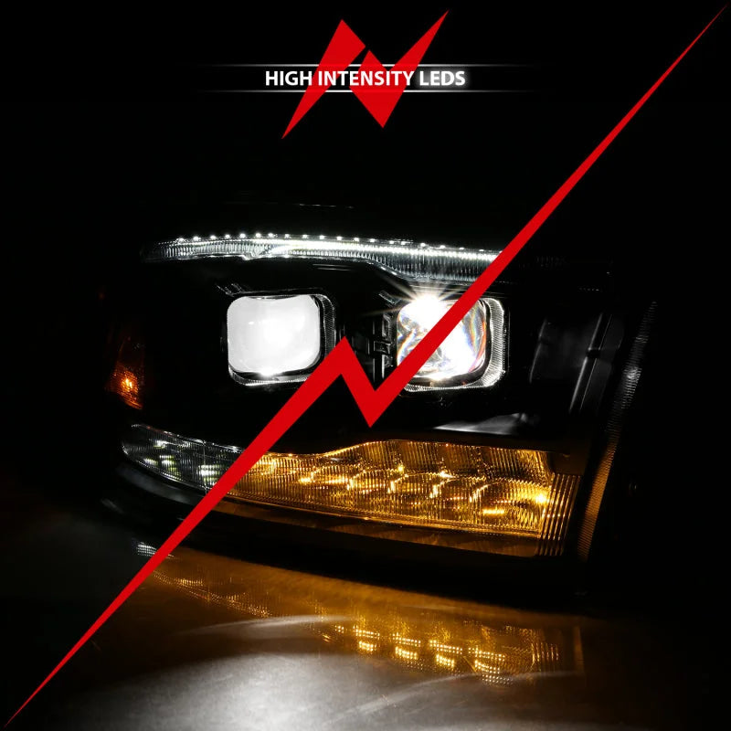 ANZO 2009-2018 Dodge Ram 1500 Led Projector Plank Style Switchback H.L Halo Black Amber (OE Style) - Installation View