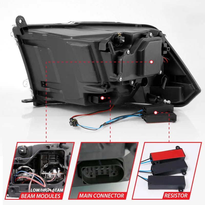 ANZO 2009-2018 Dodge Ram 1500 Led Projector Plank Style Switchback H.L Halo Black Amber (OE Style) - Additional View 7