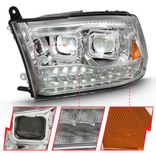 Load image into Gallery viewer, ANZO 2009-2018 Dodge Ram 1500 Led Projector Plank Style Switchback H.L Halo Chrome Amber (OE Style) - Side View