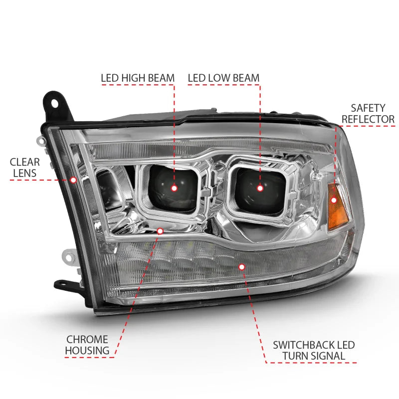 ANZO 2009-2018 Dodge Ram 1500 Led Projector Plank Style Switchback H.L Halo Chrome Amber (OE Style) - Additional View 8