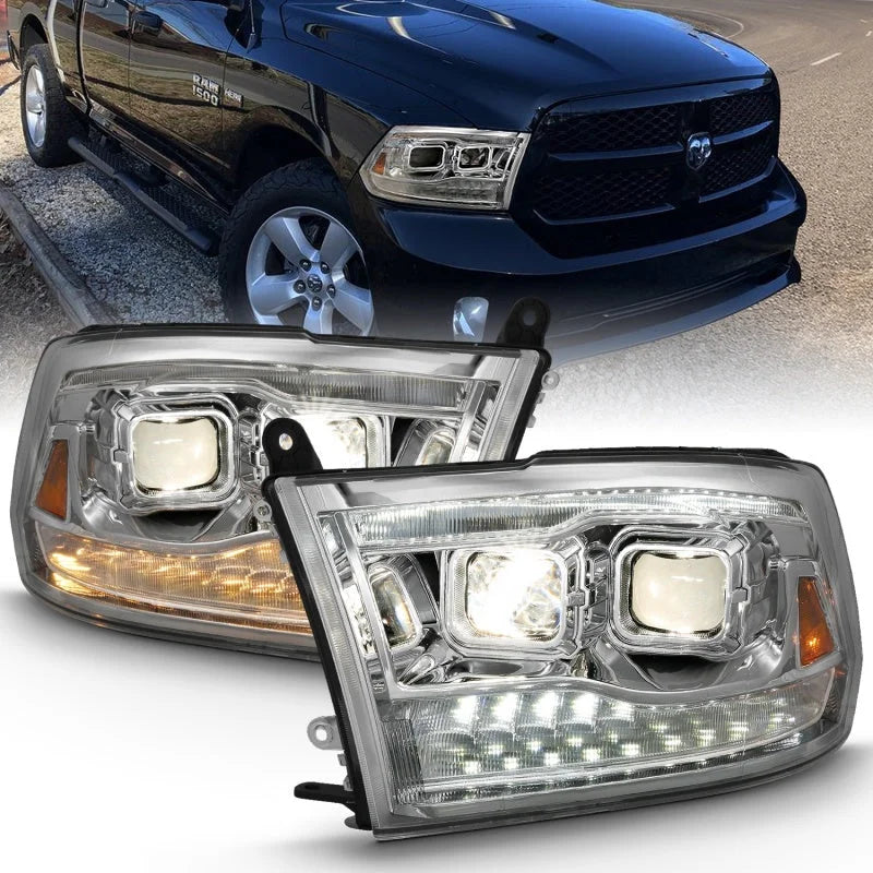ANZO 2009-2018 Dodge Ram 1500 Projector H.L. Switchback Black Amber - Main Product View