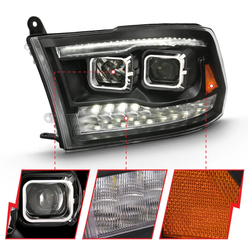 ANZO 2009-2018 Dodge Ram 1500 Projector H.L. Switchback Black Amber - Additional View 8