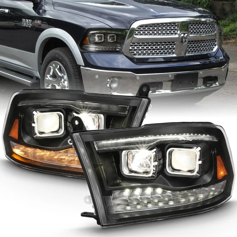 ANZO 2009-2018 Dodge Ram 1500 Projector H.L. Switchback Chrome Amber - Side View