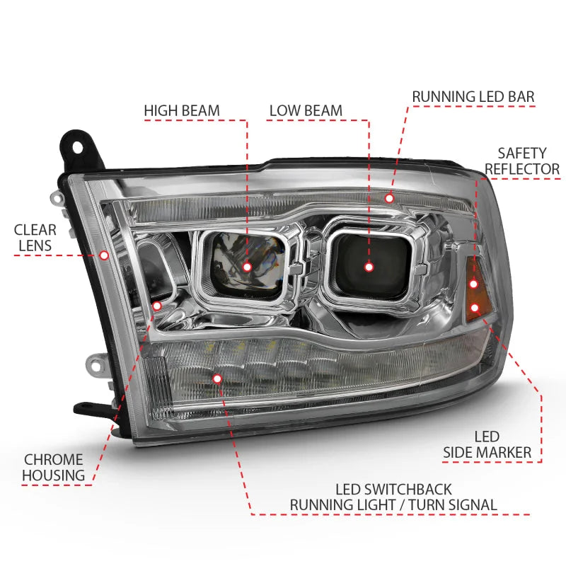 ANZO 2009-2018 Dodge Ram 1500 Projector H.L. Switchback Chrome Amber - Additional View 8